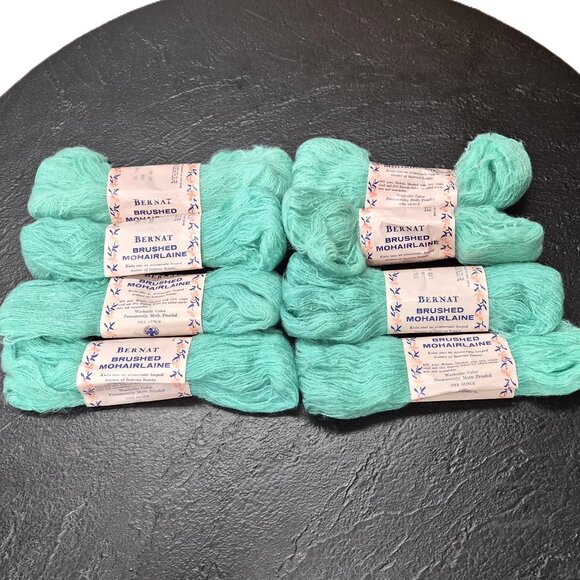 VTG Bernat Brushed Mohairlaine Yarn – Jade NOS – 8 Skeins – 1 oz – Mohair Wool - Picture 1 of 2